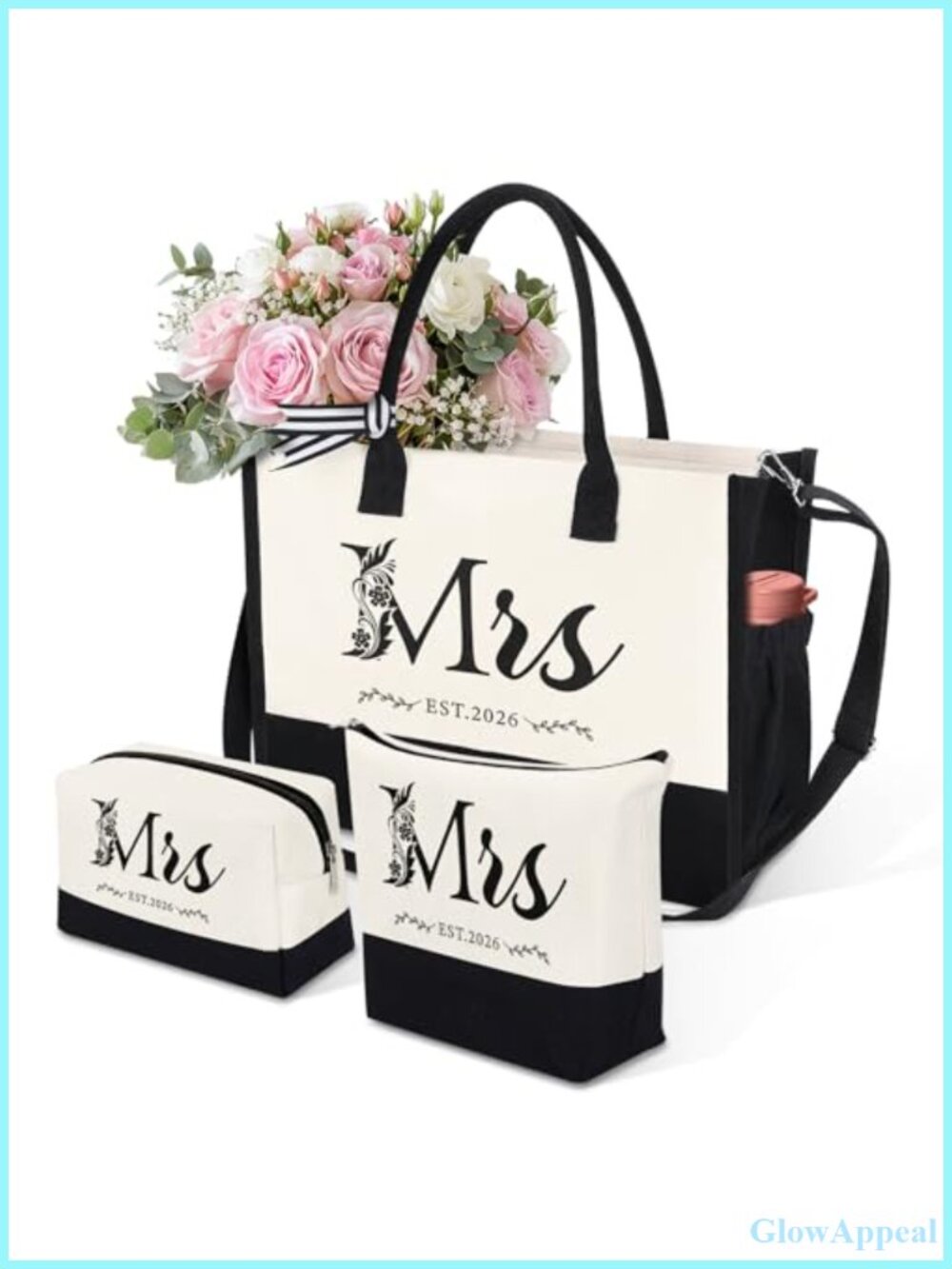 Bride Gift Set 3Pcs Canvas Tote Cosmetic Toiletry Bags Wedding